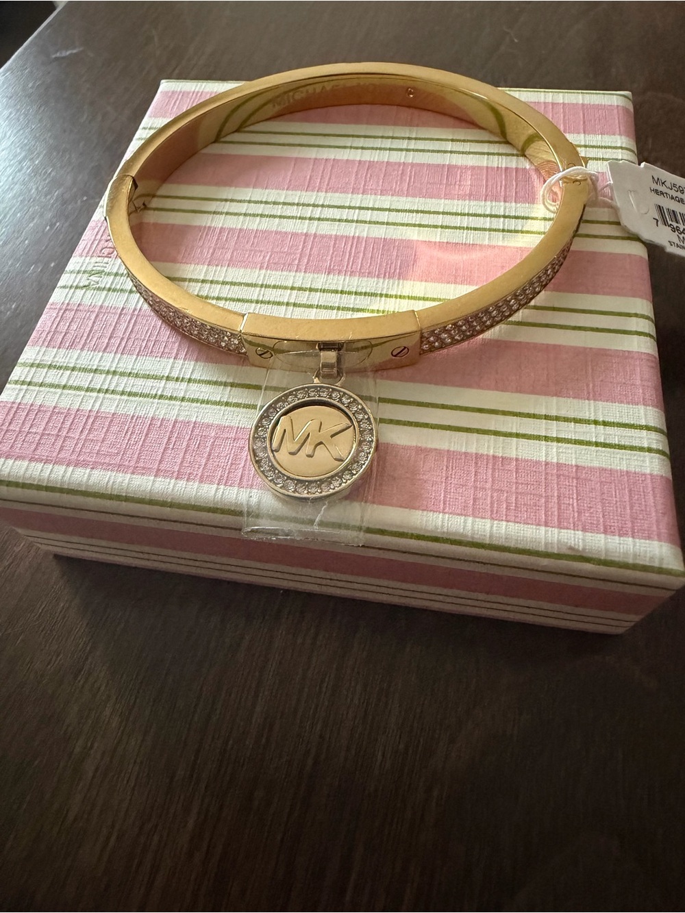 Michael Kors Gold Tone Pavé Logo Bangle Bracelet